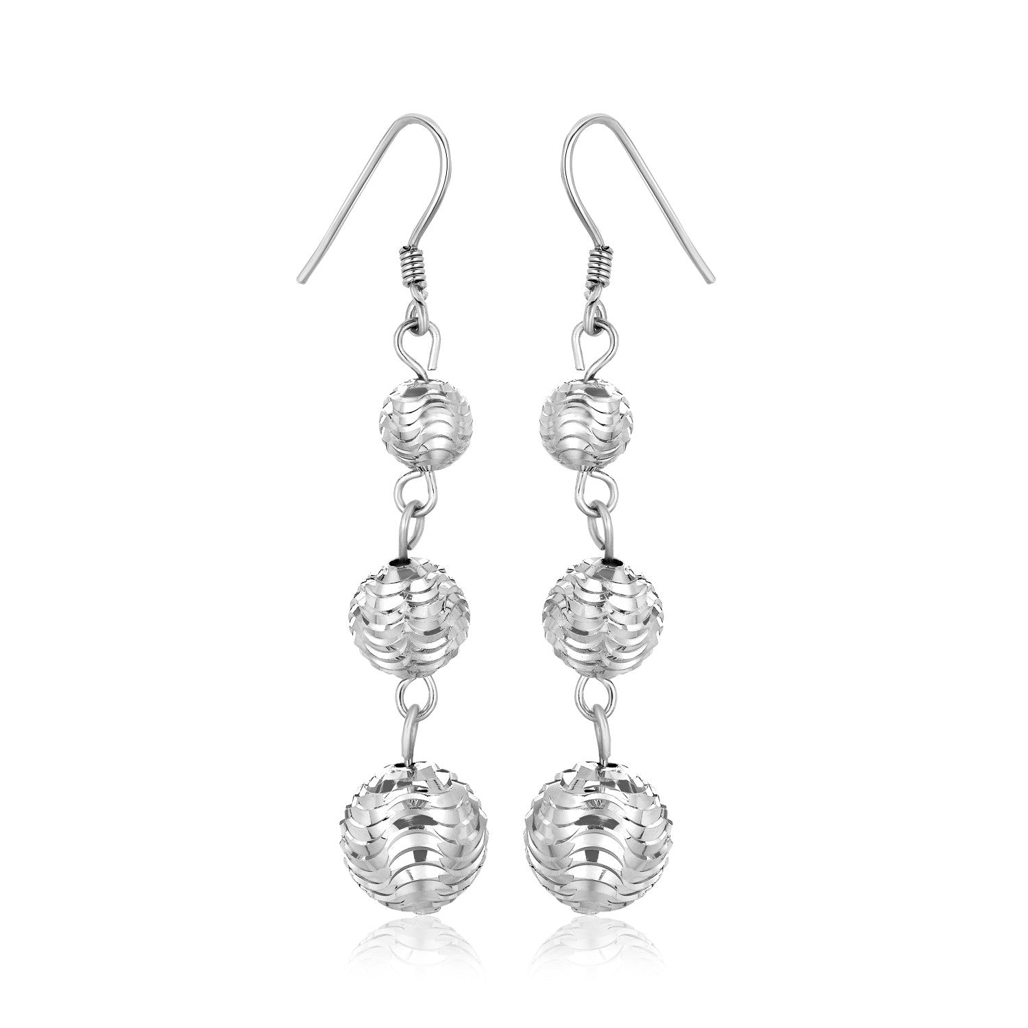 Sterling Silver Layered Textured Ball Dangling Earrings - DestGlow