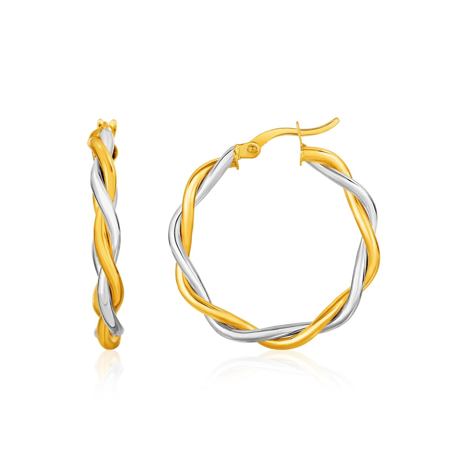 Two-Tone Twisted Wire Round Hoop Earrings in 10k Yellow and White Gold by Bids.com