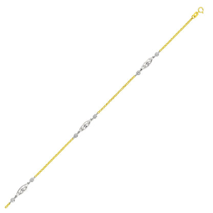 14k Two-Tone Gold Chain Anklet with Rope Design Oval Stations by Bids.com