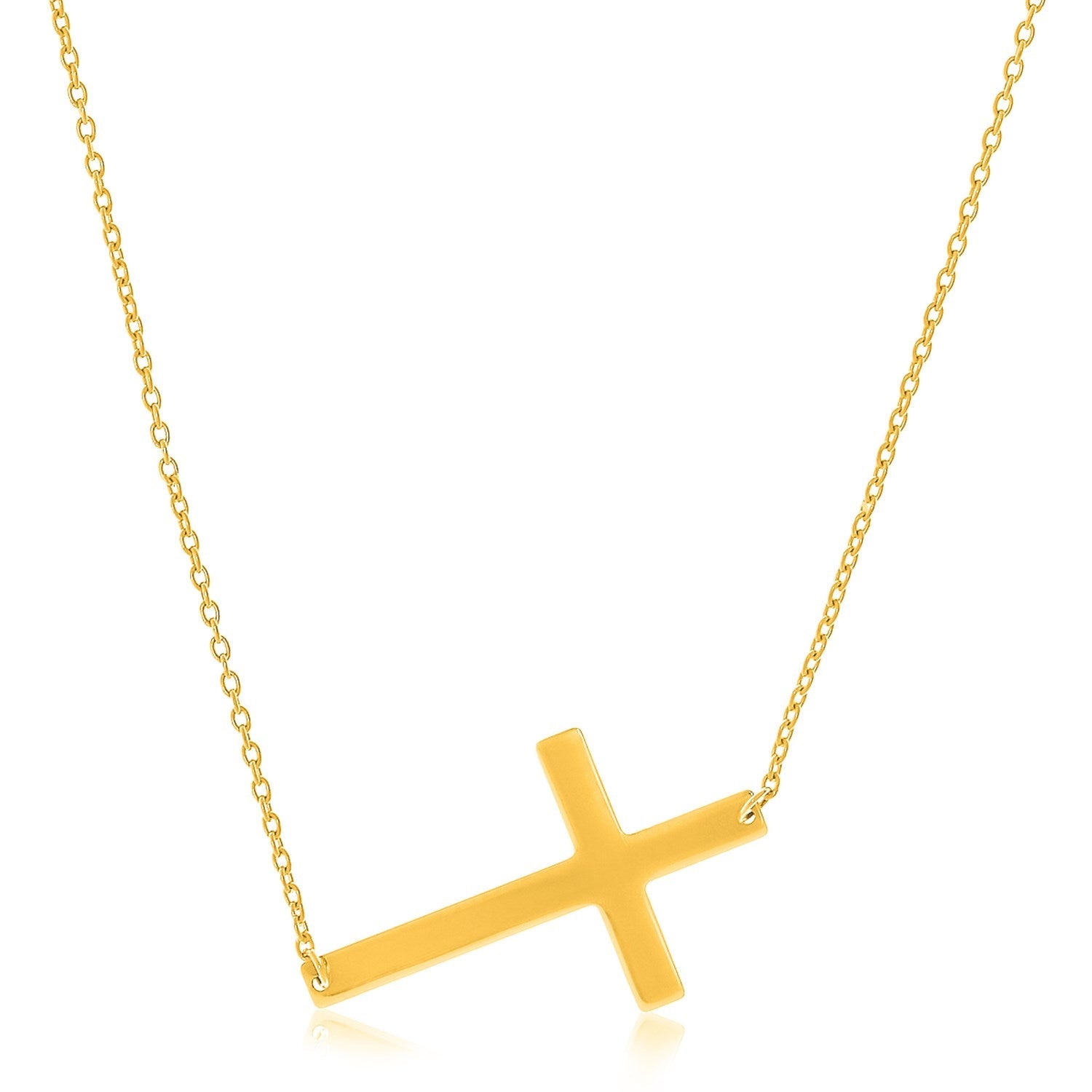 14k Yellow Gold Plain Cross Motif Necklace - necklaces
