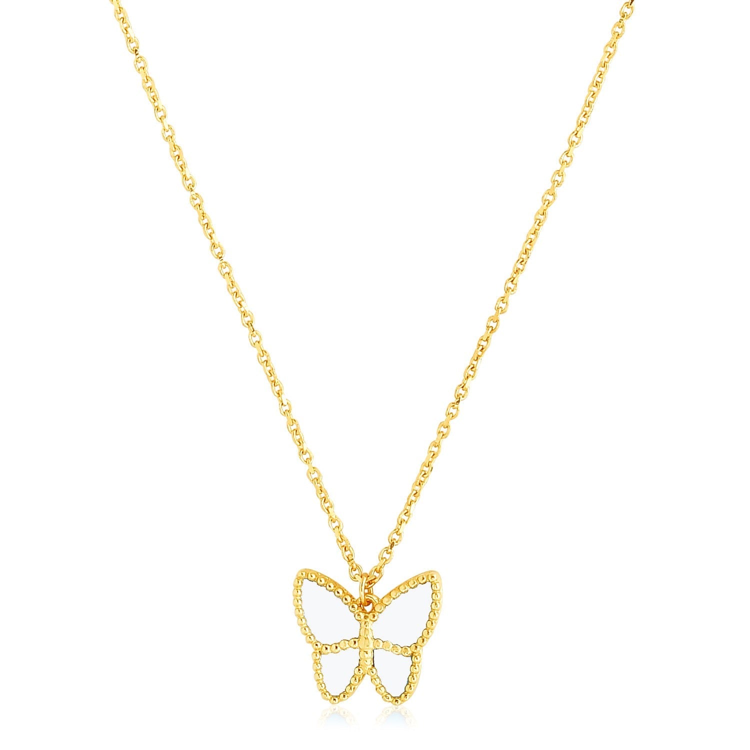 14k Yellow Gold High Polish Butterfly Peral Paste Necklace by Bids.com