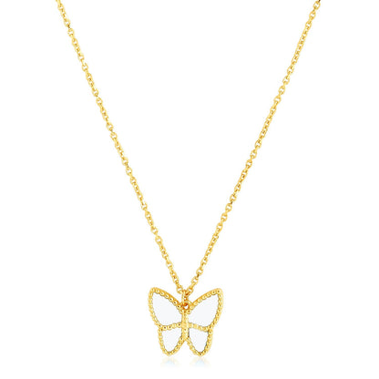 14k Yellow Gold High Polish Butterfly Peral Paste Necklace by Bids.com