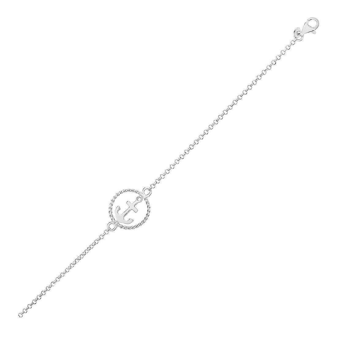 Sterling Silver Bracelet with Anchor (1.80 mm) by Avera Group