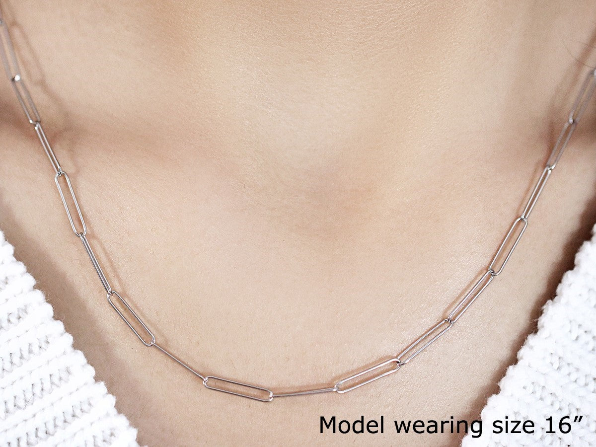 14k White Gold Wire Paperclip Chain (2.7mm) by Bids.com