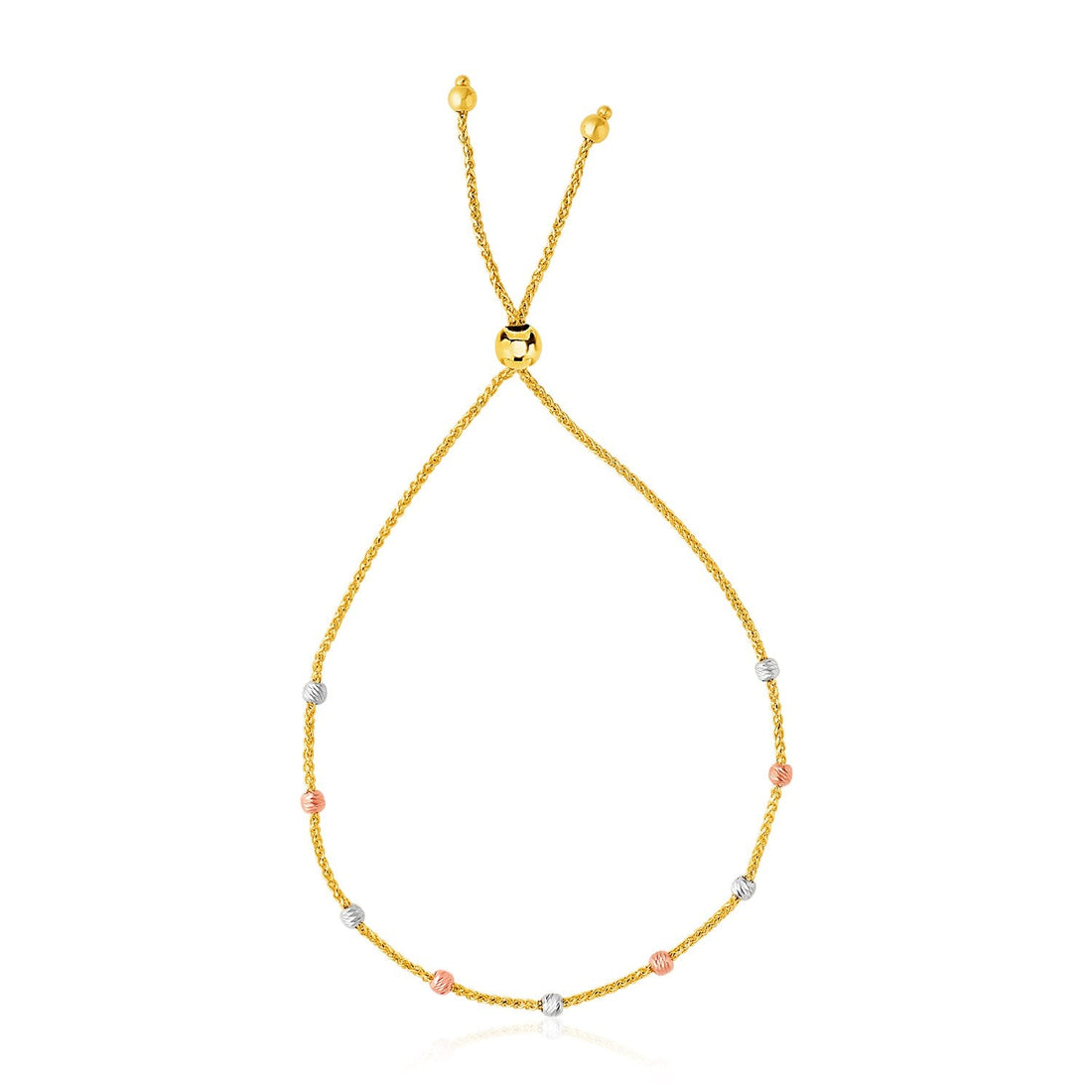 14k Tri-Color Gold Textured Bead Station Lariat Bracelet (5.00 mm) - bracelets