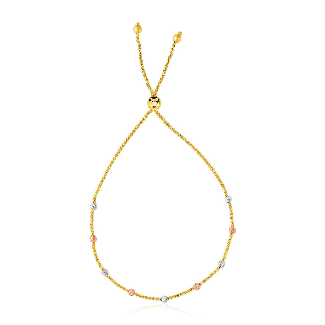 14k Tri-Color Gold Textured Bead Station Lariat Bracelet (5.00 mm) 