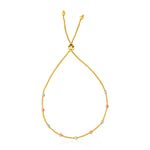 14k Tri-Color Gold Textured Bead Station Lariat Bracelet - bracelets