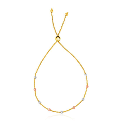 14k Tri-Color Gold Textured Bead Station Lariat Bracelet by Bids.com