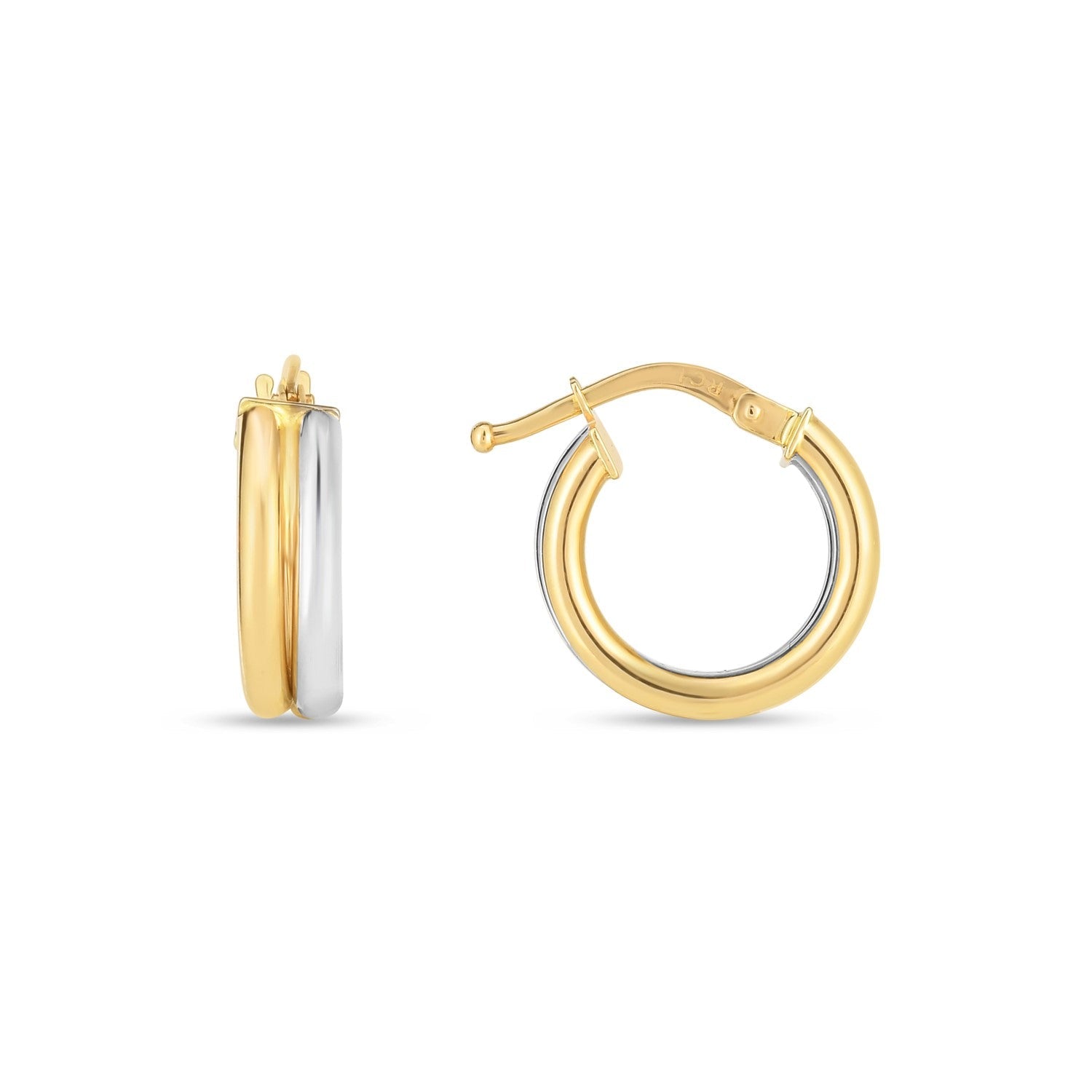 14k Two Tone Gold Double Round Hoops - accessories