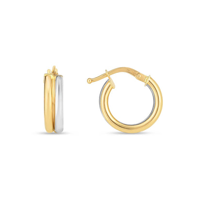 14k Two Tone Gold Double Round Hoops - accessories