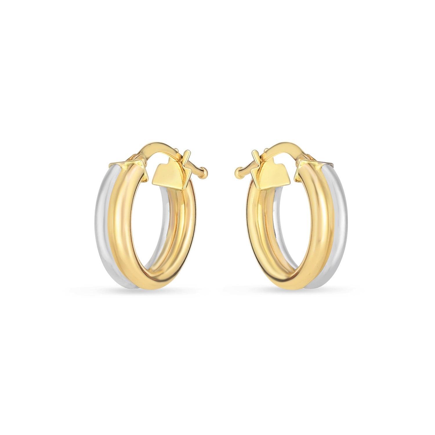 14k Two Tone Gold Double Round Hoops - DestGlow