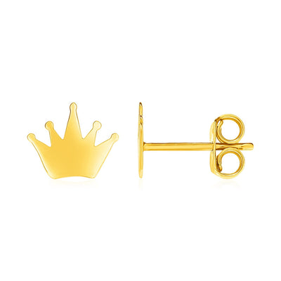14k Yellow Gold Post Earrings with Crowns - accessories