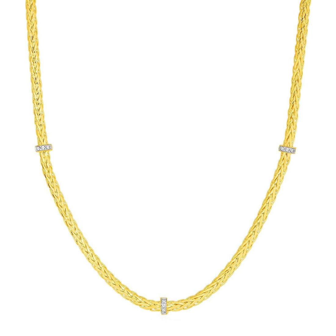 Woven Rope Necklace with Diamond Accents in 14k Yellow Gold