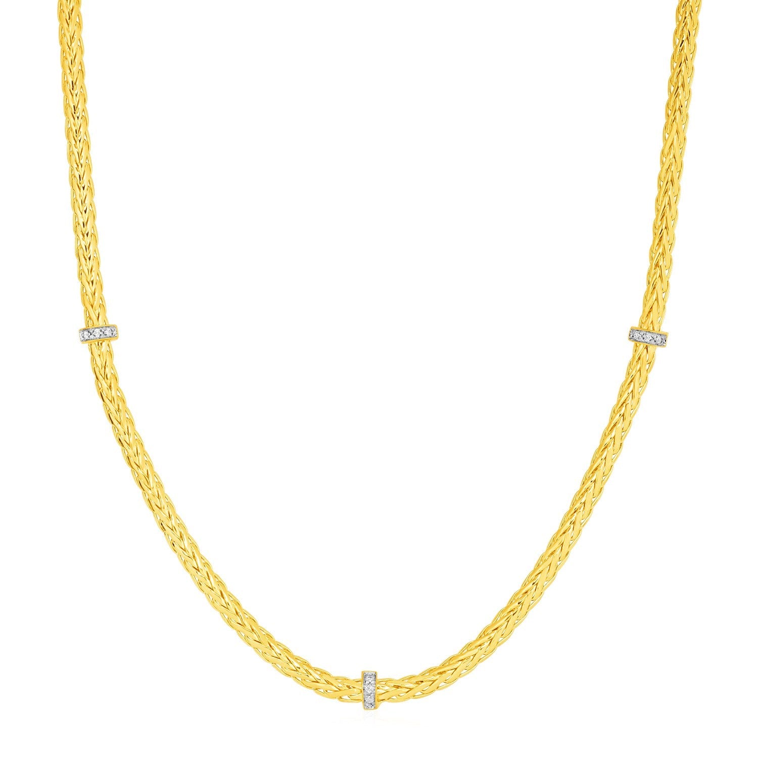 Woven Rope Necklace with Diamond Accents in 14k Yellow Gold by Bids.com