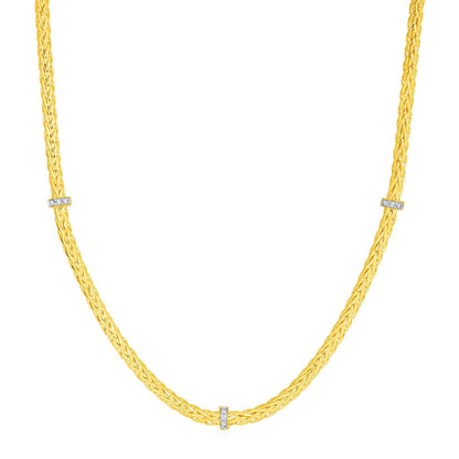 Woven Rope Necklace with Diamond Accents in 14k Yellow Gold by Bids.com