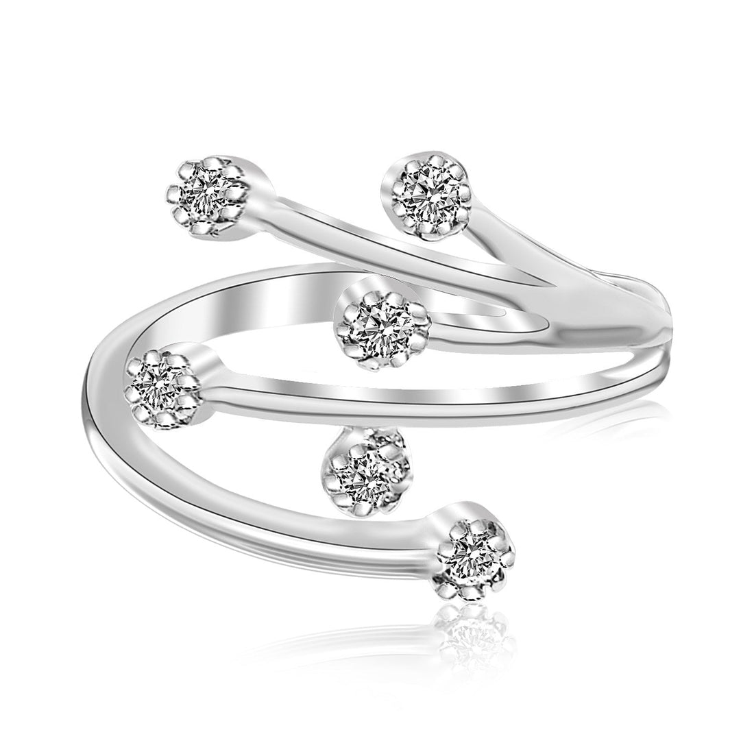 Sterling Silver Rhodium Finished White Cubic Zirconia Embellished Toe Ring - DestGlow