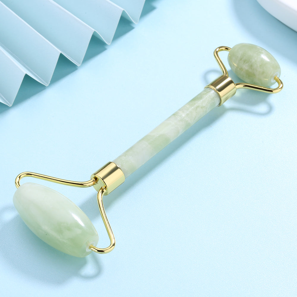 Genuine Jade Face Roller - Natural Facial Massage Tool for Anti-Aging & Lymphatic Drainage - DestGlow