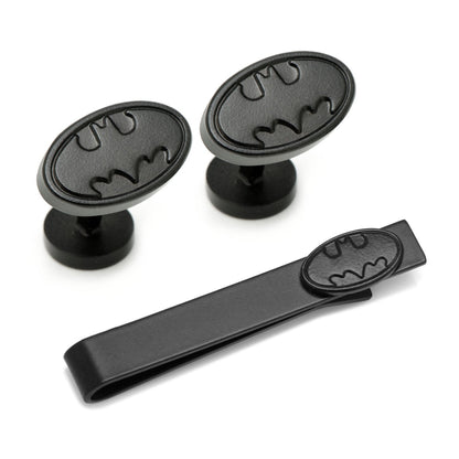 DC Batman Satin Black Cufflinks and Tie Bar Gift Set