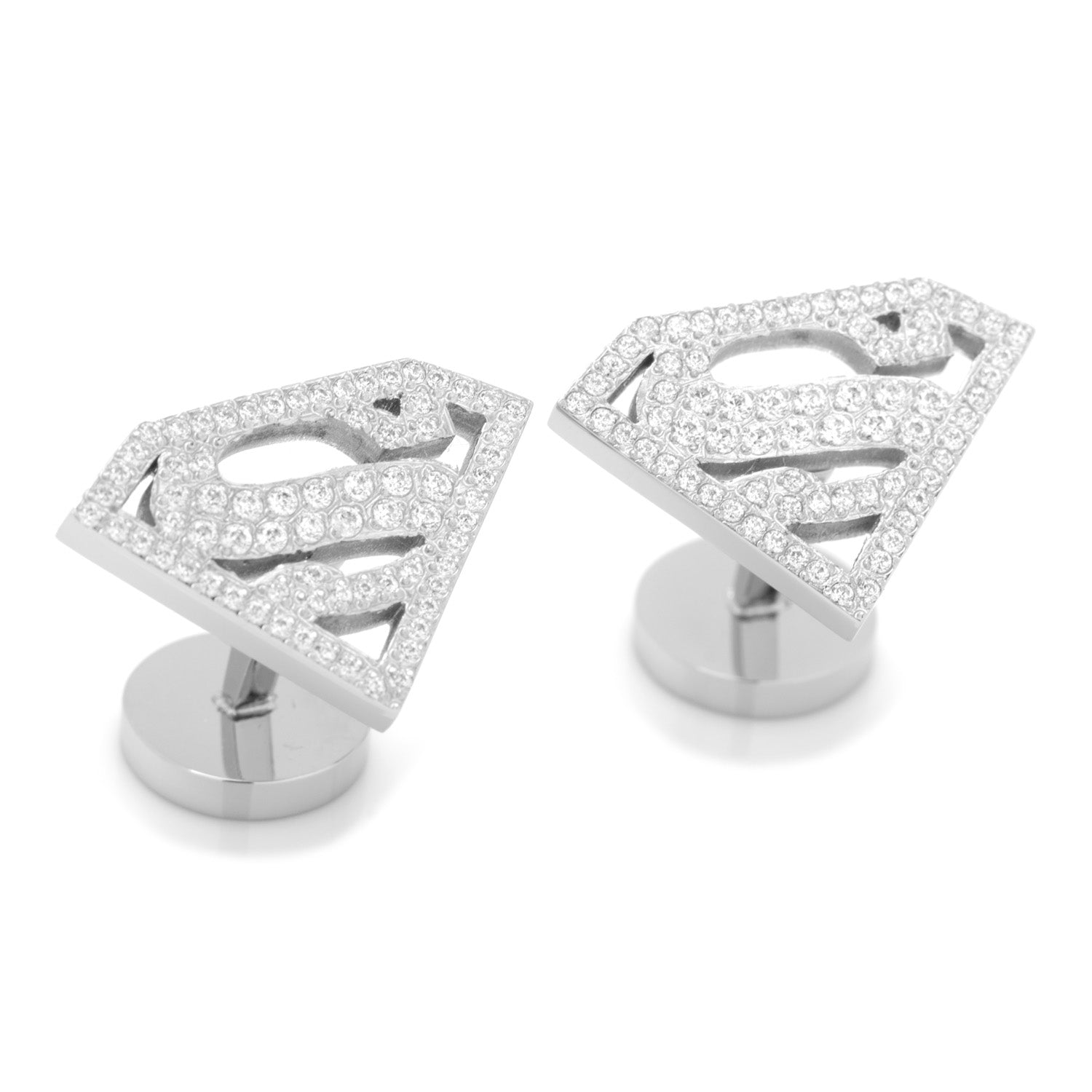 DC Superman Stainless Steel White Pave Crystal Cufflinks by Cufflinks.com