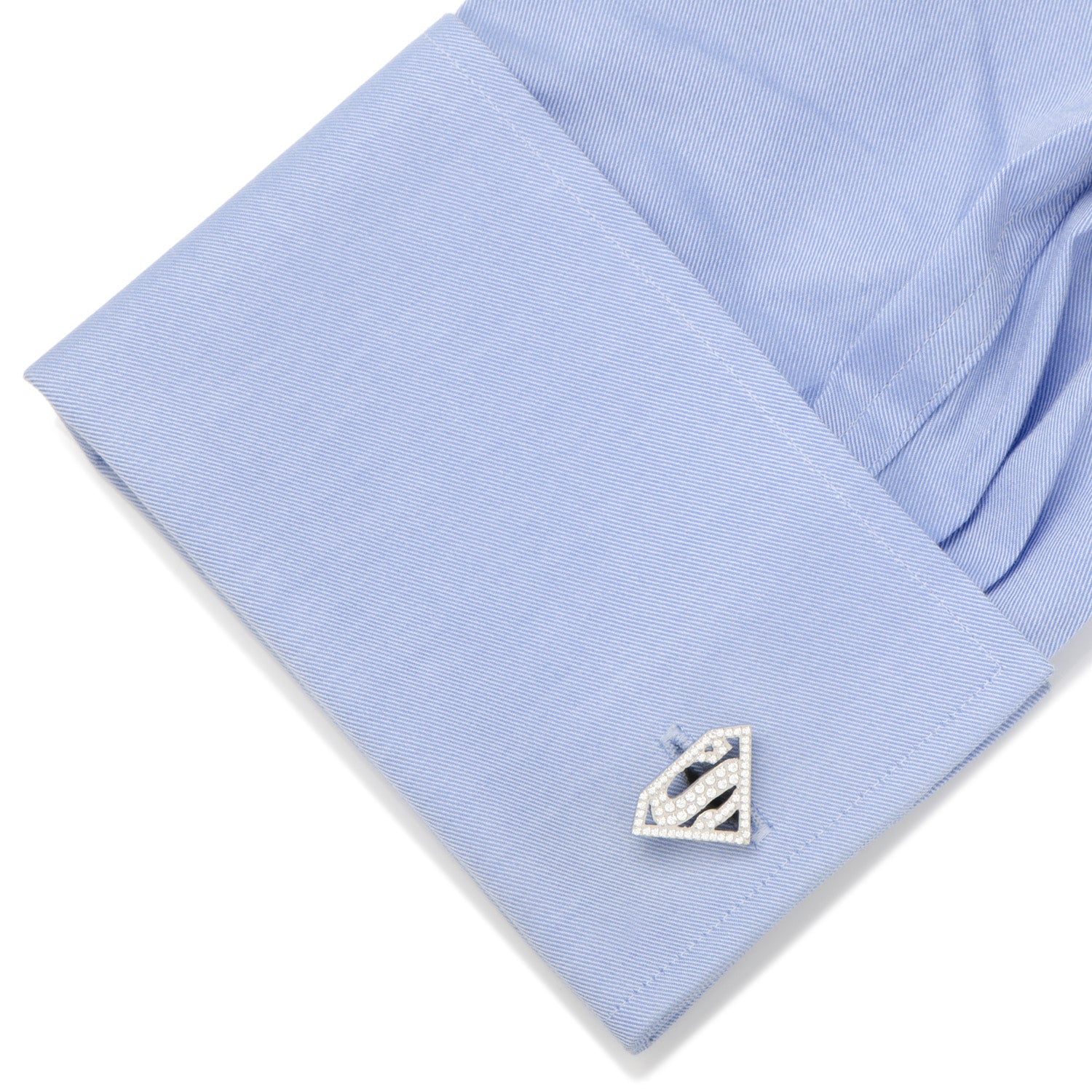 DC Superman Stainless Steel White Pave Crystal Cufflinks by Cufflinks.com
