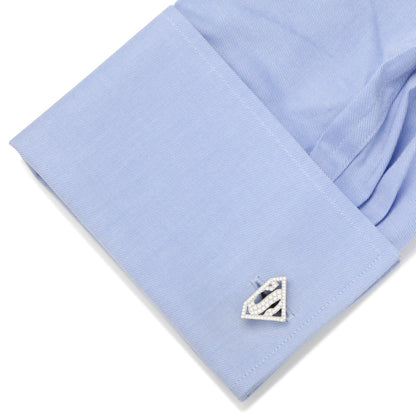 DC Superman Stainless Steel White Pave Crystal Cufflinks by Cufflinks.com