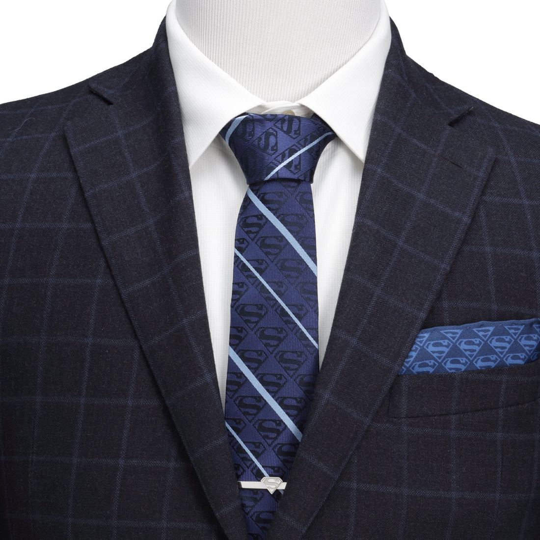 DC Superman Stripe Pattern Blue Silk Men&