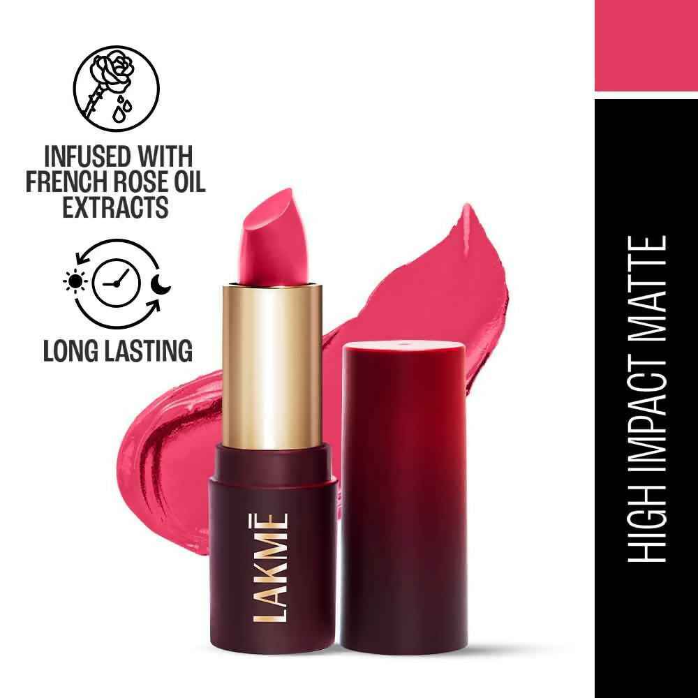 Lakme Forever Matte Lipstick, Made With French Rose Oil Extracts - Pink Prom