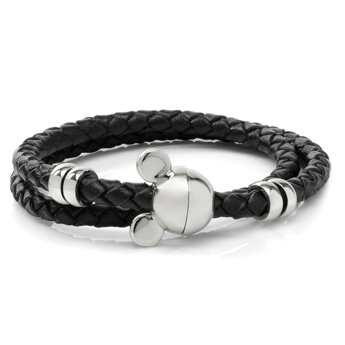 Disney Mickey Silhouette Black Double Wrapped Leather Bracelet by Cufflinks.com