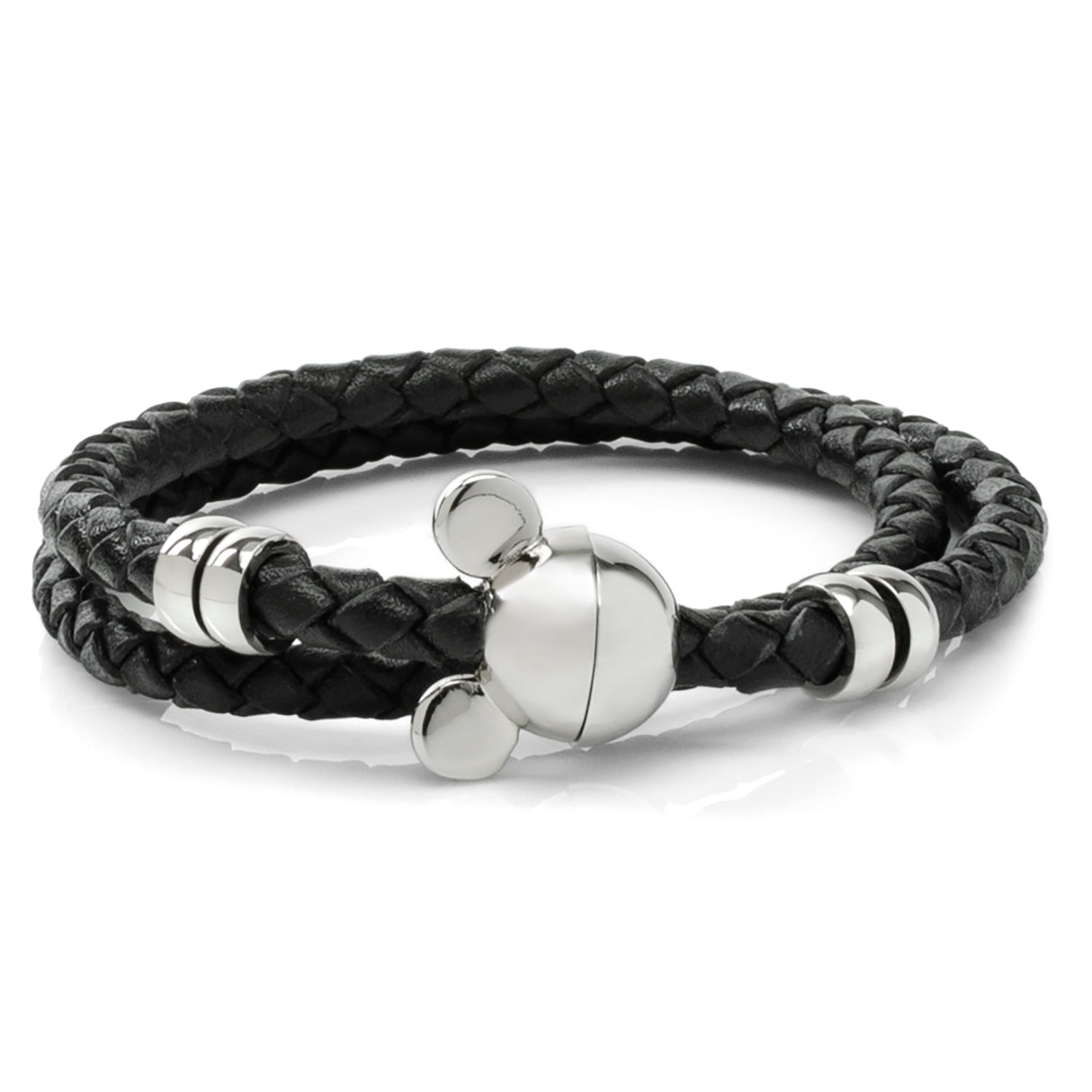 Disney Mickey Silhouette Black Double Wrapped Leather Bracelet by Cufflinks.com