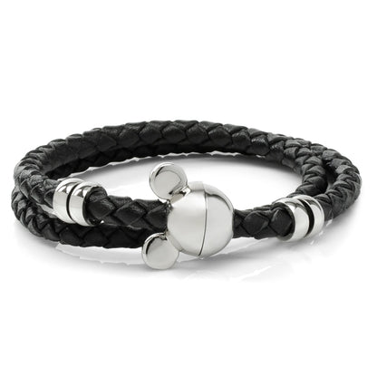 Disney Mickey Silhouette Black Double Wrapped Leather Bracelet by Cufflinks.com