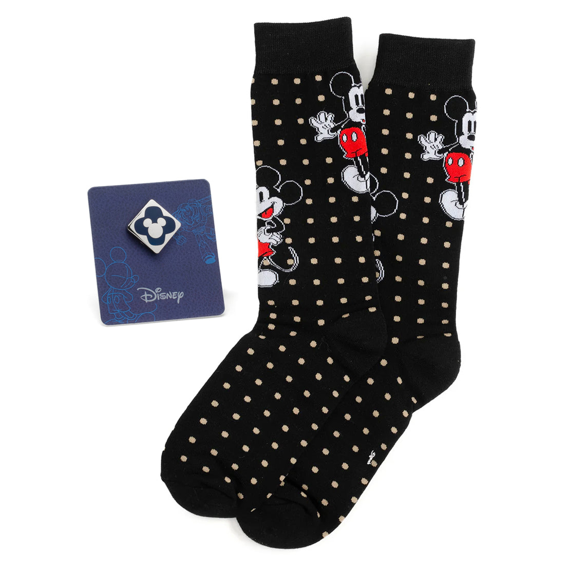 Disney Mickey Mouse Dot Socks and Blue Lapel Pin Gift Set