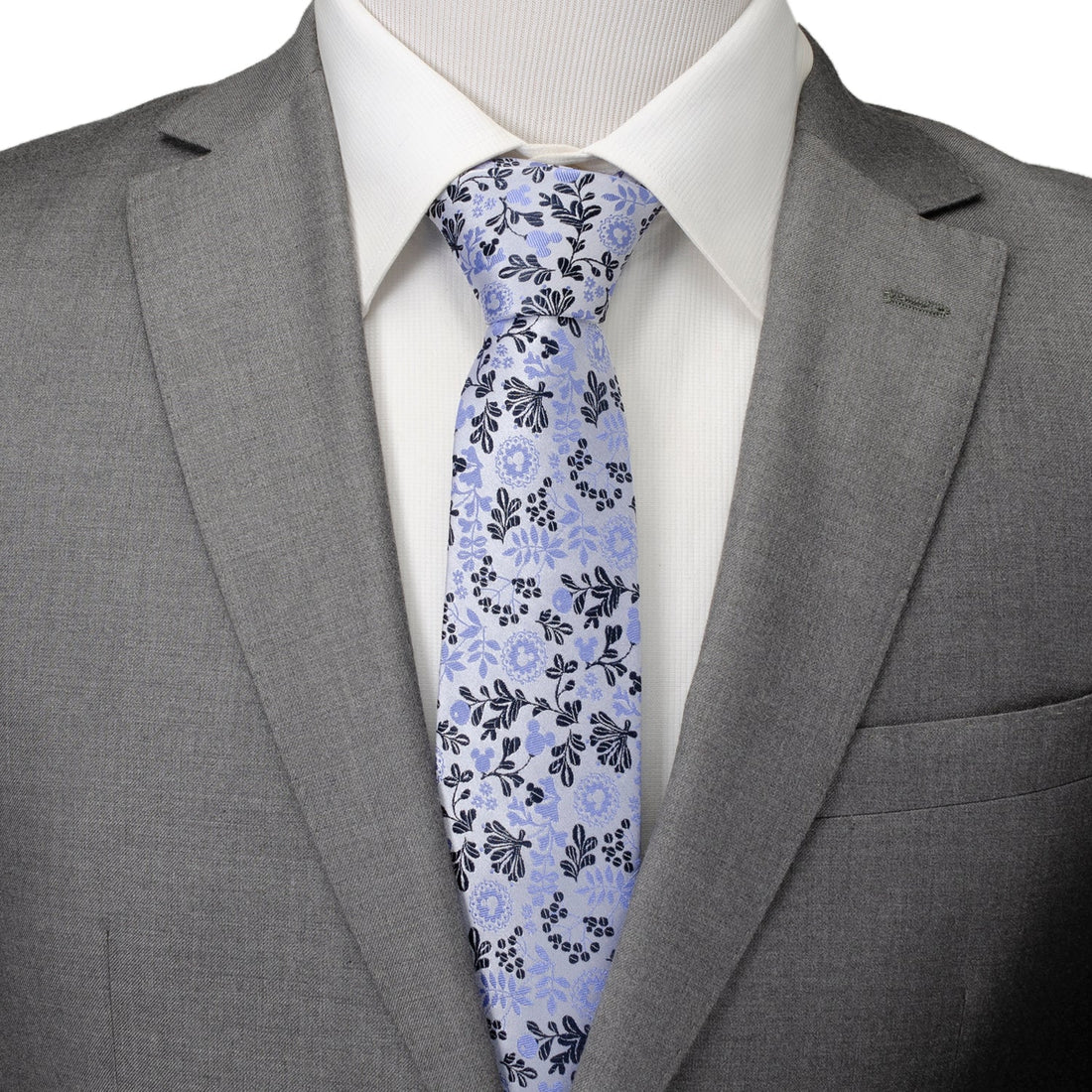 Disney Mickey Mouse Floral Silhouette Blue and White Tie by Cufflinks.com
