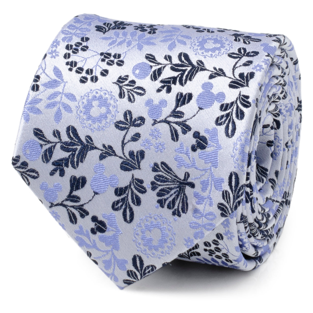 Disney Mickey Mouse Floral Silhouette Blue and White Tie by Cufflinks.com