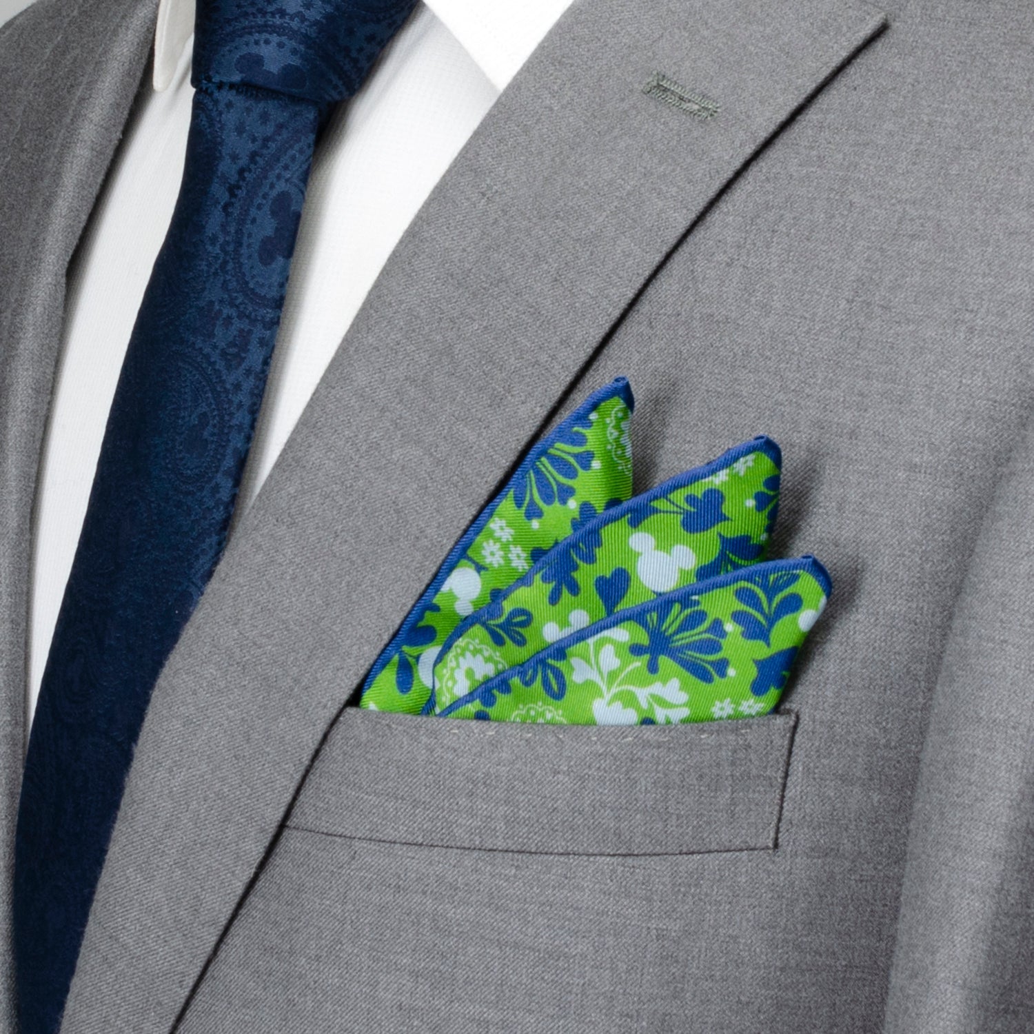 Disney Mickey Mouse Floral Green Pocket Square by Cufflinks.com