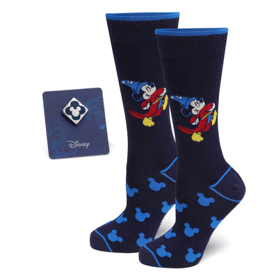 Disney Fantasia Mickey Mouse Navy Socks and Blue Lapel Pin Gift Set 
