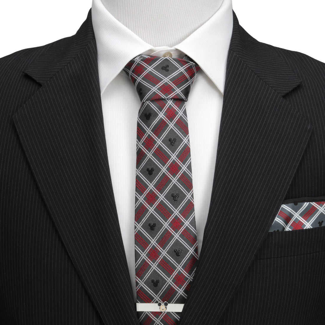 Disney Mickey Mouse Holiday Gray Plaid Silk Men&