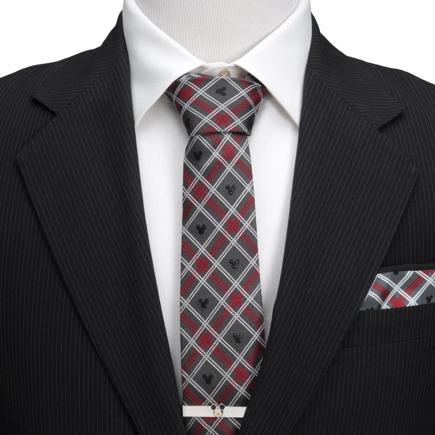 Disney Mickey Mouse Holiday Gray Plaid Silk Men&