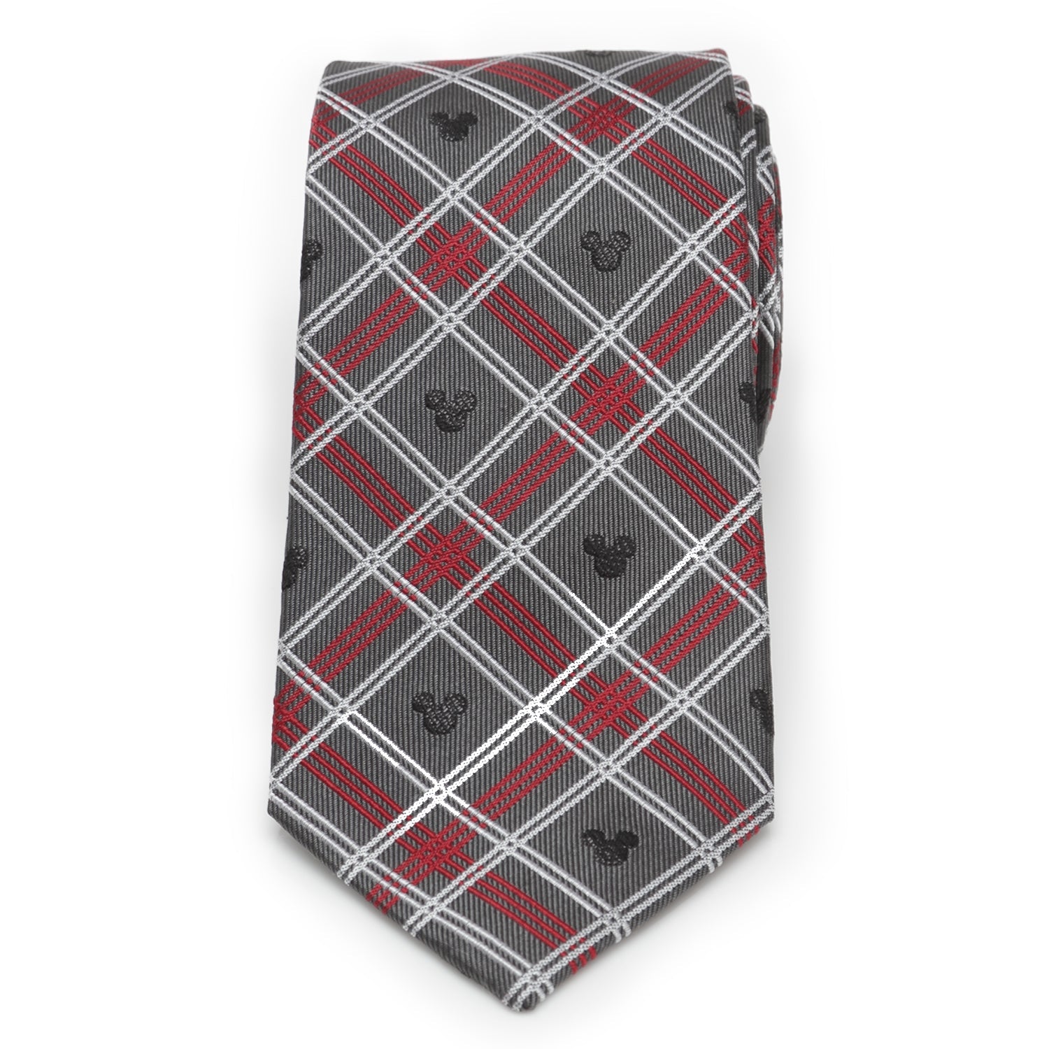 Disney Mickey Mouse Holiday Gray Plaid Silk Men&