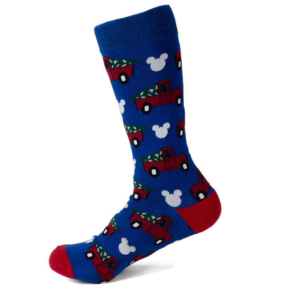 Disney Mickey Mouse Holiday Truck Navy Socks and Blue Lapel Pin Gift Set