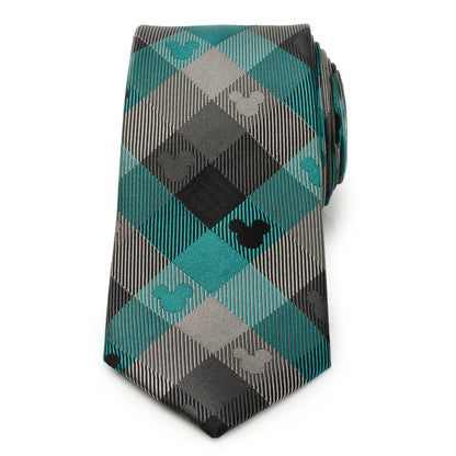 Disney Mickey Mouse Silhouette Teal Plaid Men&
