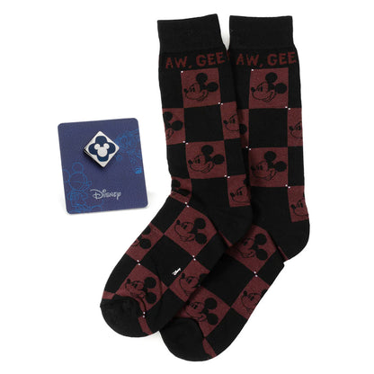 Disney Mickey Mouse Red Check Sock and Mickey Blue Lapel Pin Gift Set by Cufflinks.com