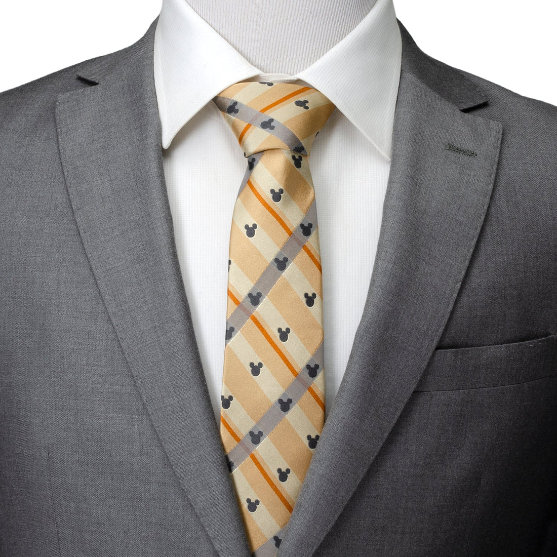 Disney Mickey Mouse Silhouette Tan Plaid Tie by Cufflinks.com