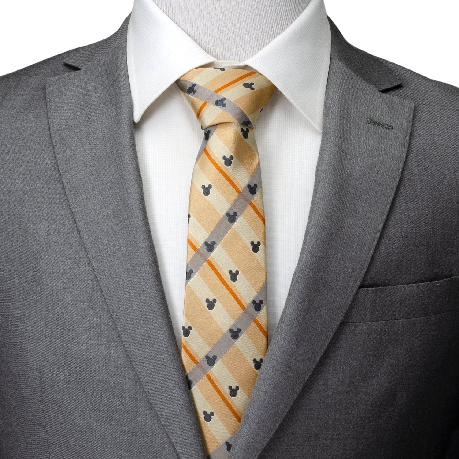 Disney Mickey Mouse Silhouette Tan Plaid Tie by Cufflinks.com