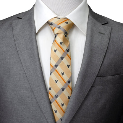 Disney Mickey Mouse Silhouette Tan Plaid Tie by Cufflinks.com