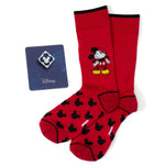 Disney Mickey Mouse Pie-Eyed Red Sock and Mickey Blue Lapel Pin Gift Set 