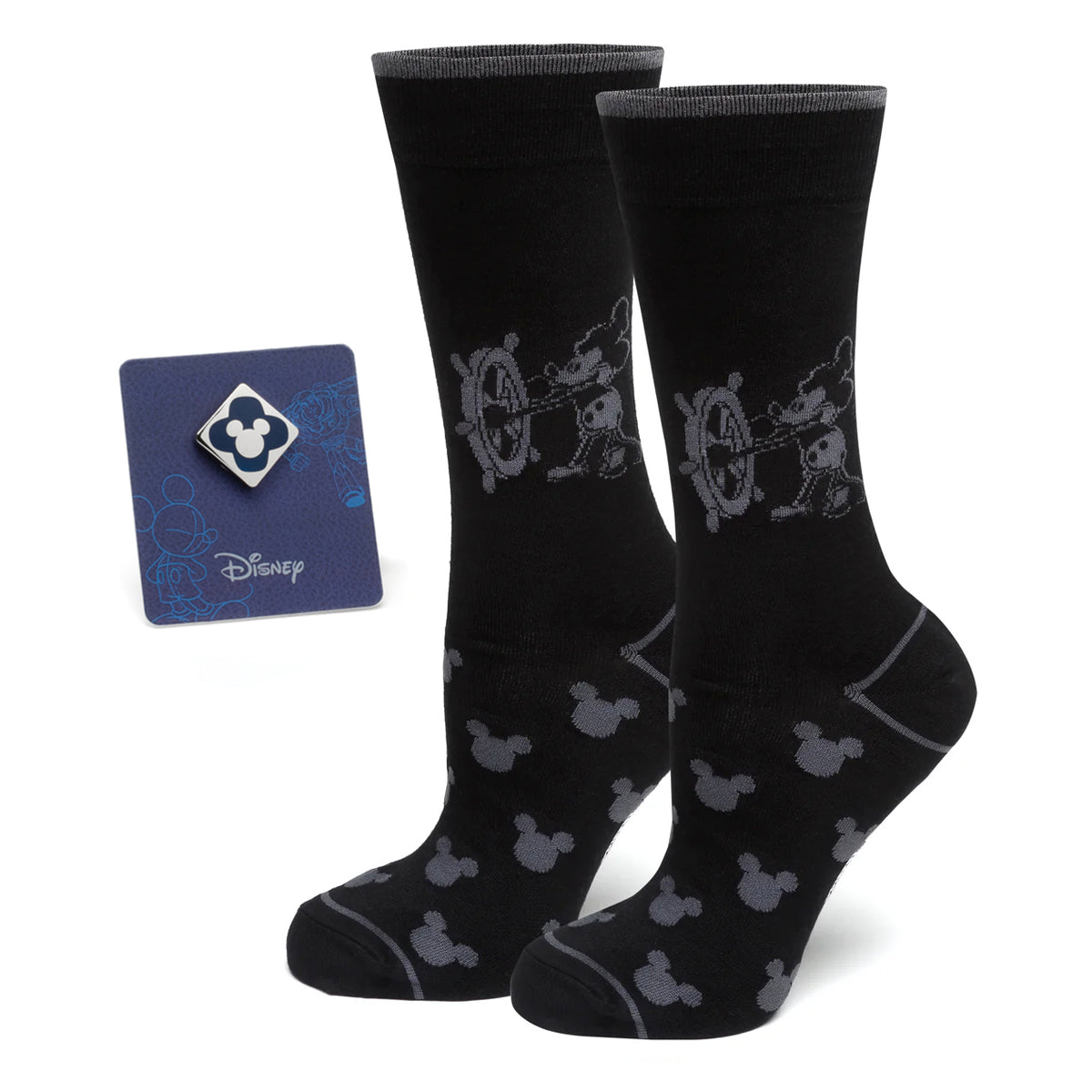 Disney Mickey Mouse Steamboat Willie Sock and Mickey Blue Lapel Pin Gift Set by Cufflinks.com