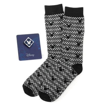 Disney Mickey Mouse Silhouette Chevron Sock and Mickey Blue Lapel Pin Gift Set by Cufflinks.com