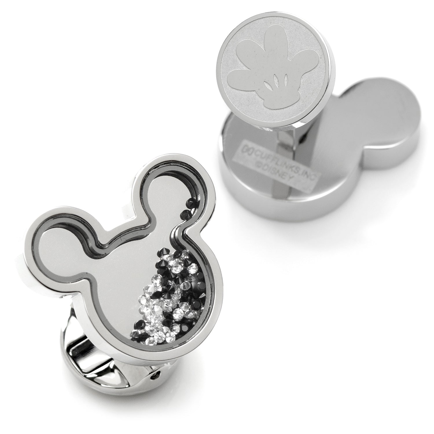 Disney Mickey Mouse Silhouette Floating B/W Crystal Stainless Steel Cufflinks by Cufflinks.com