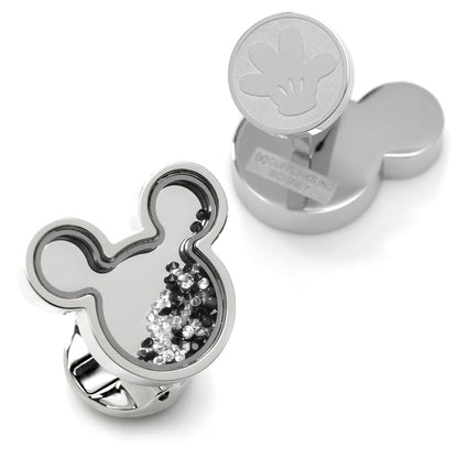 Disney Mickey Mouse Silhouette Floating B/W Crystal Stainless Steel Cufflinks by Cufflinks.com