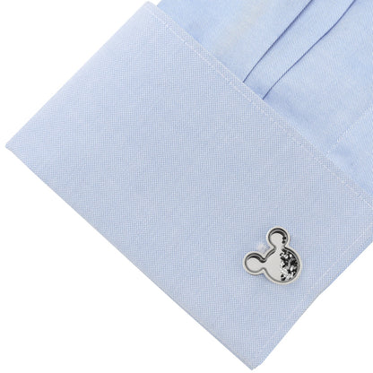 Disney Mickey Mouse Silhouette Floating B/W Crystal Stainless Steel Cufflinks by Cufflinks.com